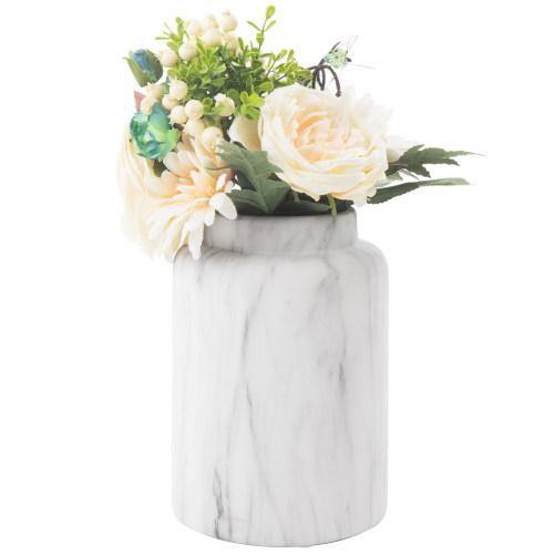 White Marble Pattern Ceramic Flower Vase with Matte Finish - MyGift