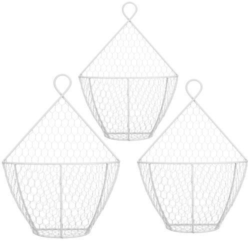 White Metal Chicken Wire Wall Hanging Baskets, Set of 3 MyGift