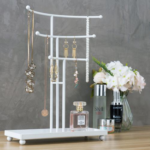 White Metal Curved T-Bar Jewelry Stand with Ring Tray - MyGift