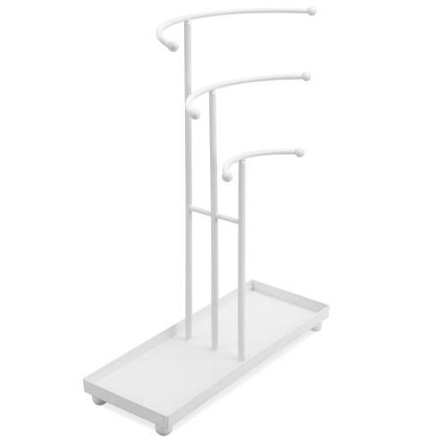 White Metal Curved T-Bar Jewelry Stand with Ring Tray - MyGift
