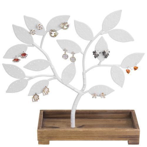 White Metal Jewelry Tree with Wooden Trinket Tray - MyGift