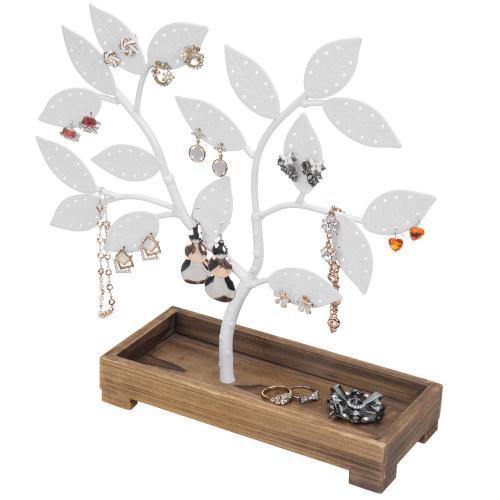 White Metal Jewelry Tree with Wooden Trinket Tray - MyGift