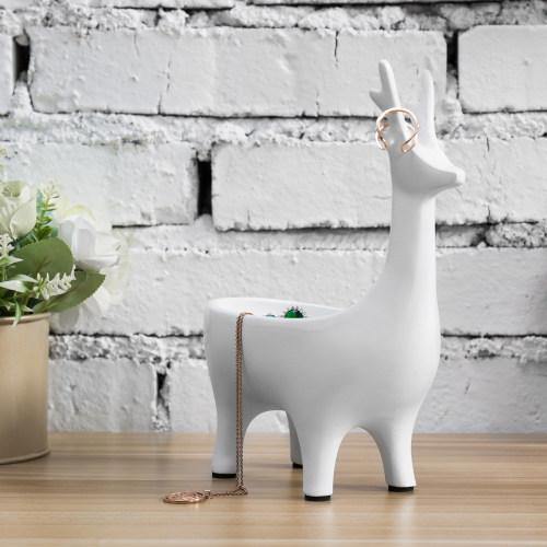 White Resin Deer Design Jewelry Stand with Dish - MyGift