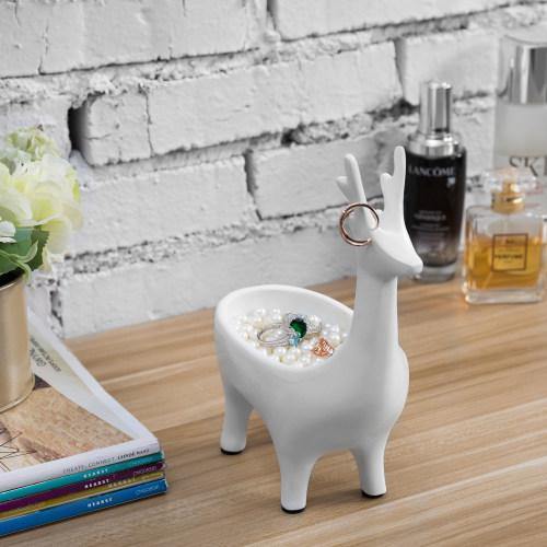 White Resin Deer Design Jewelry Stand with Dish - MyGift