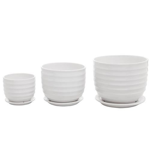White Round Modern Ceramic Flower Pots, Set of 3 - MyGift