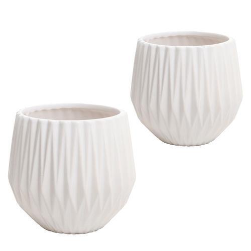 White Textured Ceramic Succulent Planter, Set of 2 - MyGift