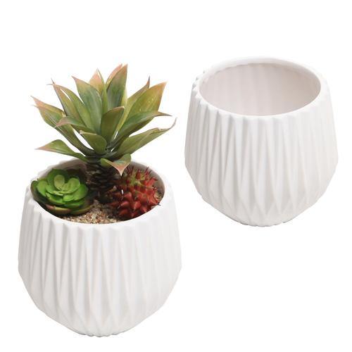 White Textured Ceramic Succulent Planter, Set of 2 - MyGift