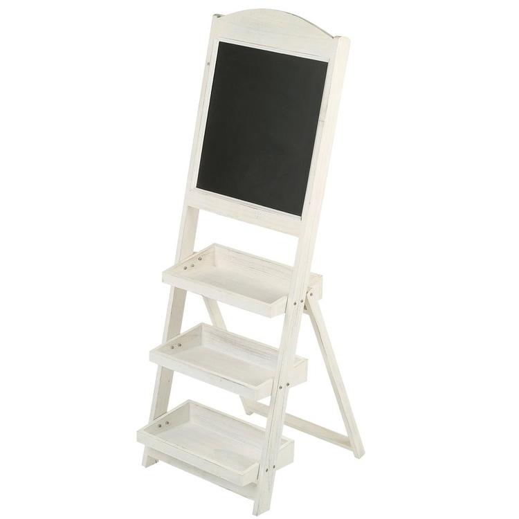 Vintage White Freestanding Wooden Chalkboard Easel with 3 Display Shelves - MyGift Enterprise LLC