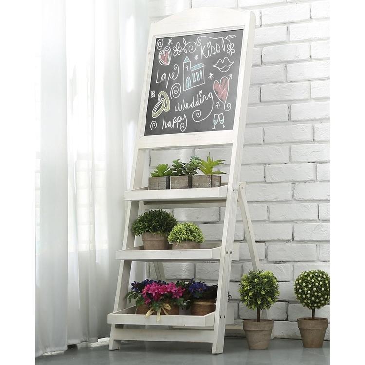 Vintage White Freestanding Wooden Chalkboard Easel with 3 Display Shelves - MyGift Enterprise LLC