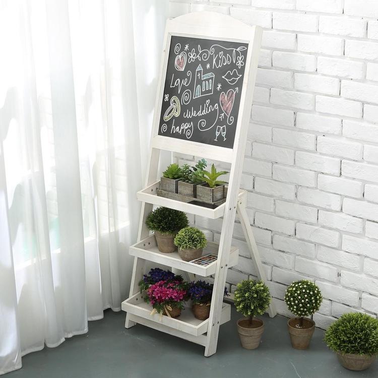 Vintage White Freestanding Wooden Chalkboard Easel with 3 Display Shelves - MyGift Enterprise LLC