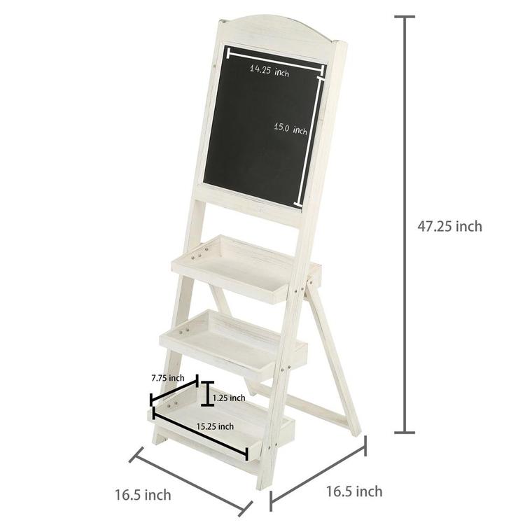 Vintage White Freestanding Wooden Chalkboard Easel with 3 Display Shelves - MyGift Enterprise LLC