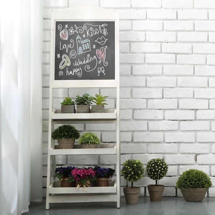 Vintage White Freestanding Wooden Chalkboard Easel with 3 Display Shelves - MyGift Enterprise LLC