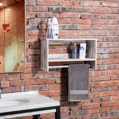 Whitewashed Bathroom Shelf with Towel Bar - MyGift