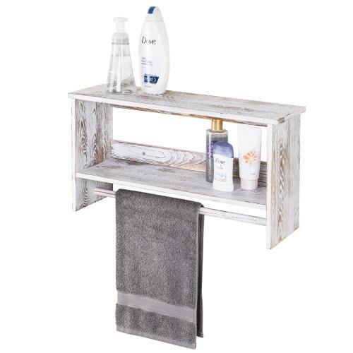 Whitewashed Bathroom Shelf with Towel Bar - MyGift