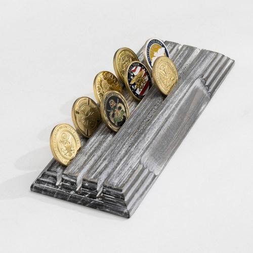 Whitewashed Gray Wood Challenge Military Coin Display Stand - MyGift