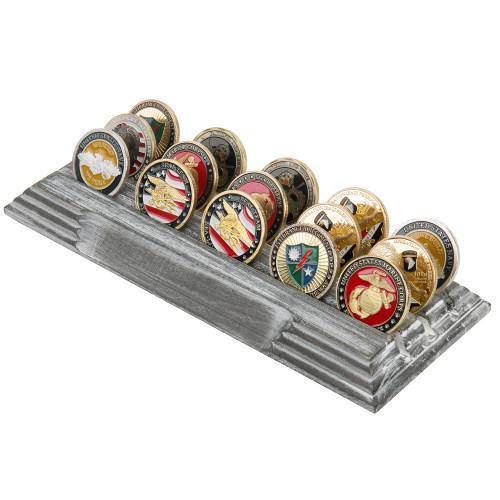 Whitewashed Gray Wood Challenge Military Coin Display Stand - MyGift