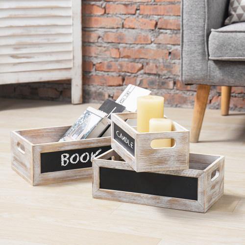 Whitewashed Nesting Crates with Chalkboard Panels, Set of 3 - MyGift