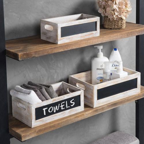 Whitewashed Nesting Crates with Chalkboard Panels, Set of 3 - MyGift