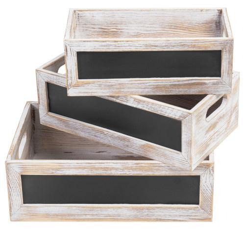 Whitewashed Nesting Crates with Chalkboard Panels, Set of 3 - MyGift