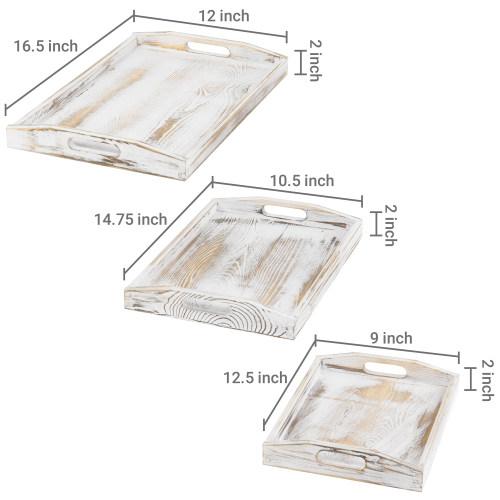 Whitewashed Nesting Wood Serving Trays with Cutout Handles, Set of 3