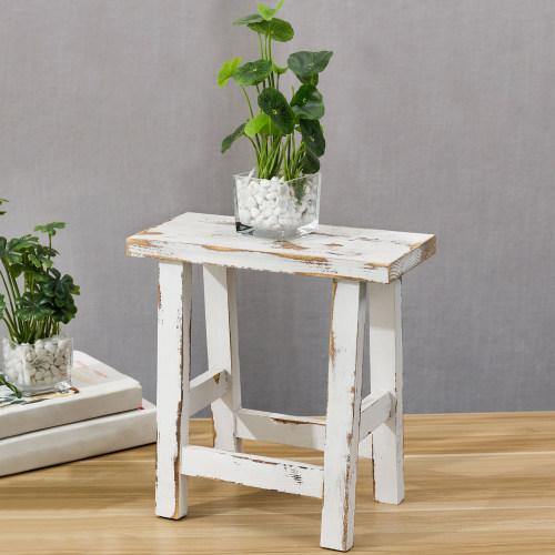 Whitewashed Solid Wood Accent Table/Mini Stool Display Stand - MyGift