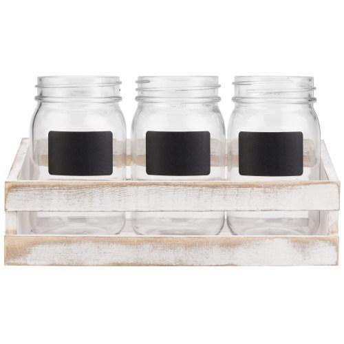 Whitewashed Utensil Organizer With Mason Jars & Chalkboard Labels - MyGift