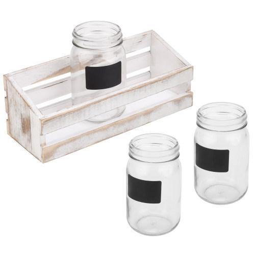 Whitewashed Utensil Organizer With Mason Jars & Chalkboard Labels - MyGift