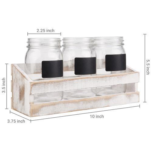 Whitewashed Utensil Organizer With Mason Jars & Chalkboard Labels - MyGift