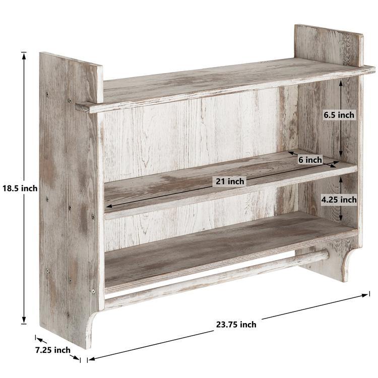 Whitewashed Wall Mounted Bathroom Organizer Rack with Towel Bar - MyGift