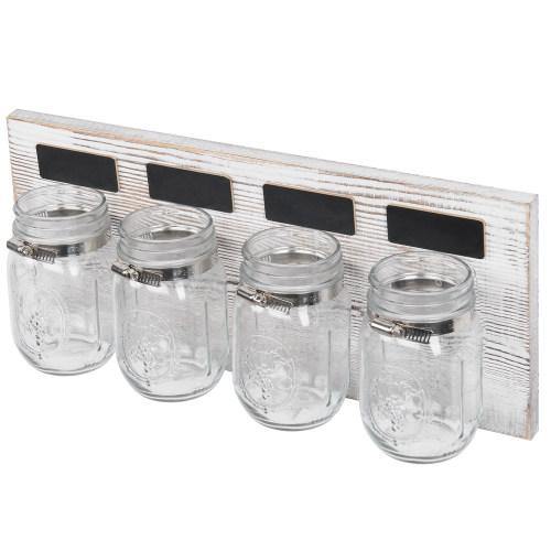 Whitewashed Wall Mounted Wood Mason Jar Organizer - MyGift