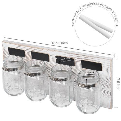 Whitewashed Wall Mounted Wood Mason Jar Organizer - MyGift