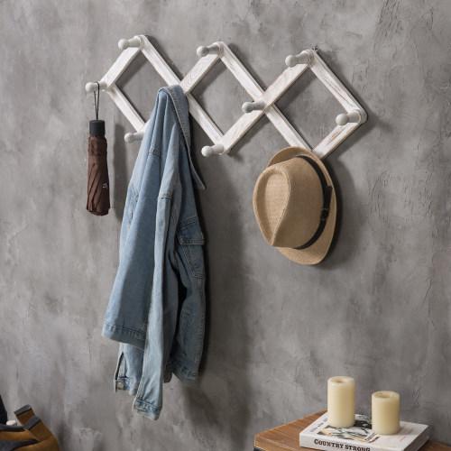 Whitewashed Wood Accordion Peg Coat Rack