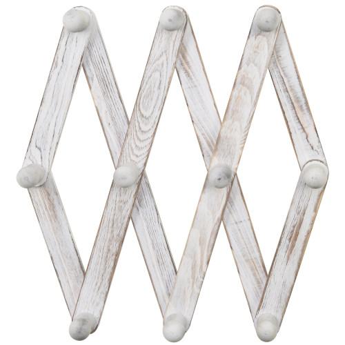 Whitewashed Wood Accordion Peg Coat Rack