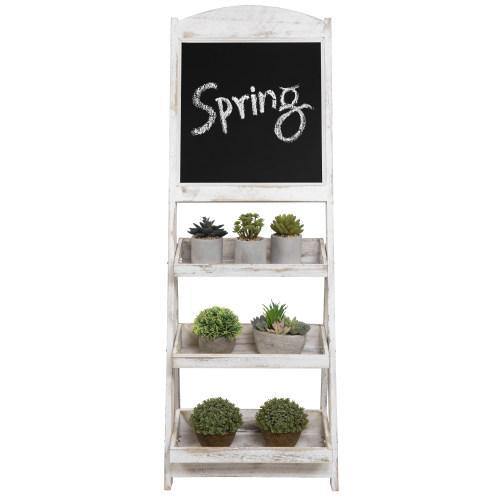 Whitewashed Wood Chalkboard Easel with 3 Display Shelves - MyGift