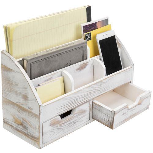 Whitewashed Wood Desktop Organizer with 2 Drawers - MyGift