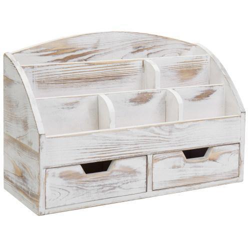Whitewashed Wood Desktop Organizer with 2 Drawers - MyGift