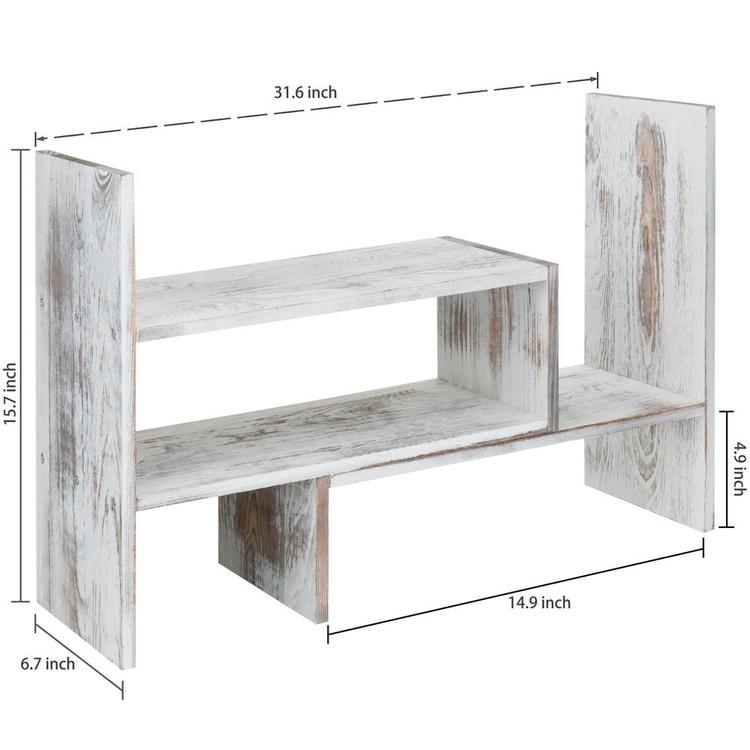 Whitewashed Wood Adjustable Desktop Office Organizer Display Shelf - MyGift Enterprise LLC