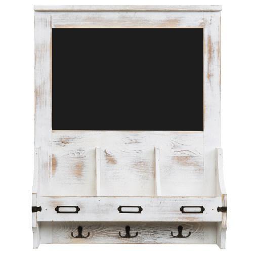 Whitewashed Wood Entryway Organizer with Chalkboard & Key Hooks - MyGift
