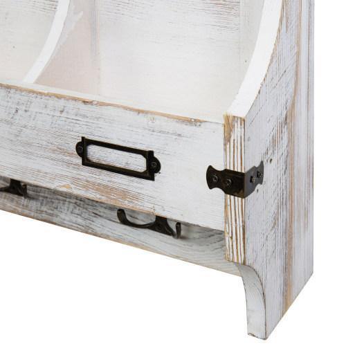 Whitewashed Wood Entryway Organizer with Chalkboard & Key Hooks - MyGift