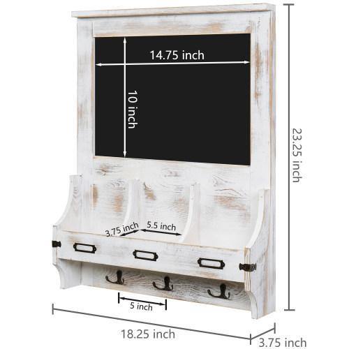 Whitewashed Wood Entryway Organizer with Chalkboard & Key Hooks - MyGift