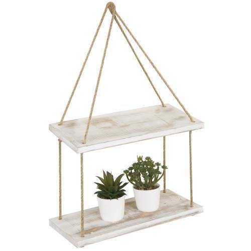 Whitewashed Wood Hanging Swing Rope Shelves - MyGift