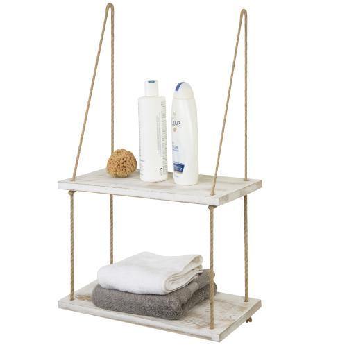 Whitewashed Wood Hanging Swing Rope Shelves - MyGift