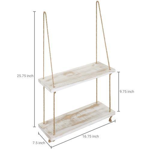 Whitewashed Wood Hanging Swing Rope Shelves - MyGift