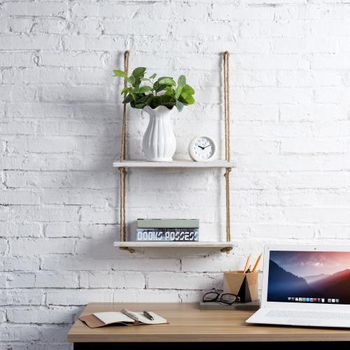 Whitewashed Wood Hanging Swing Rope Shelves - MyGift