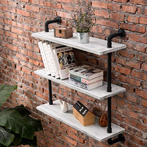 Whitewashed Wood & Industrial Pipe Shelving Unit - MyGift