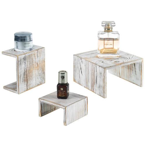 Whitewashed Wood Jewelry Riser Stands, Set of 3