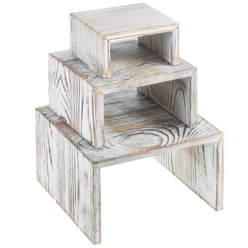 Whitewashed Wood Jewelry Riser Stands, Set of 3