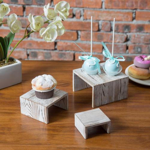 Whitewashed Wood Jewelry Riser Stands, Set of 3