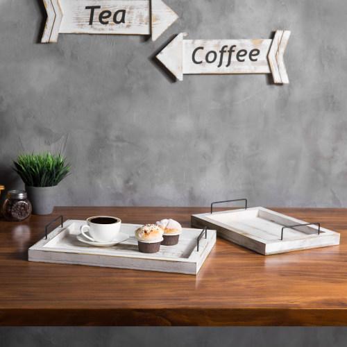 Whitewashed Wood Nesting Serving Trays, Set of 2