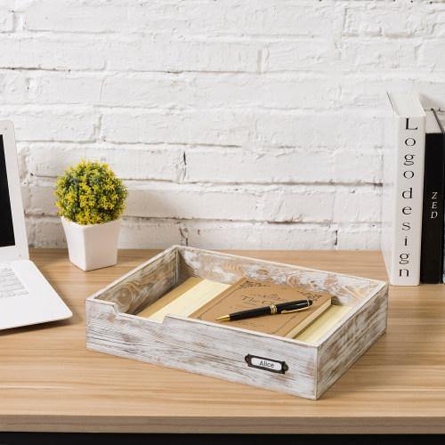 Whitewashed Wood Office Document Tray - MyGift